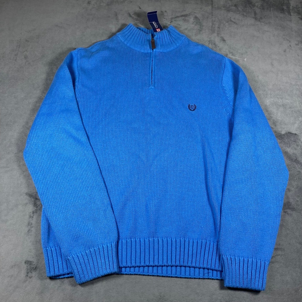 Chaps Mens Quarter Zip Cotton Sweater Blue XL Mock Neck Knit